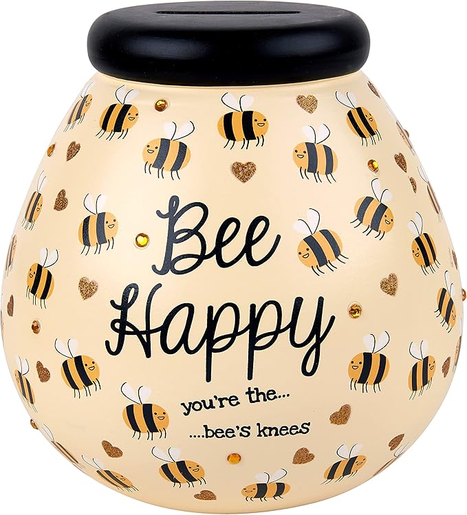 Pot of Dreams Hand Painted Honey Bee Happy Funds Kids Save And Smash Handcrafted Ceramic Money Box | Eco Freindly & Recyclable Piggy Bank | Decorative Gift and Save for New Toys & Video Games