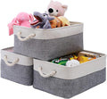 Small Fabric Storage Basket Set of 3, Waterproof Foldable Storage Baskets, Canvas Storage Boxes for Wardrobe, Bedroom, Office Products (Grey and White, 12.2x8.2x6.2inch)