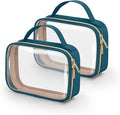 TSA Approved Toiletry Bag, 2 Pack Clear Makeup Bags With Handles, Quart Size PVC Cosmetic Bags for Women and Men, Carry on Airport Airline Compliant Bag, Til Blue