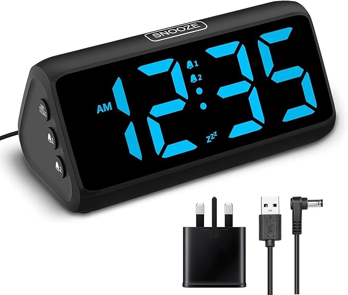 Netzu Digital Clock for Bedroom, Bedside Clocks with Led Display, Dual Alarm, 5 Dimmers, 4 Volumes, Power-Off Memory, Loud Alarm Clocks for Kids Teens Elderly, Pulg-in Alarm Clocks