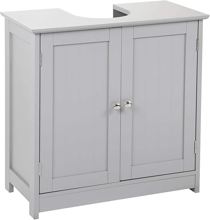 Taylor & Brown Under Sink Bathroom Cabinet Storage Cupboard Organiser Free Standing Wooden Sink Storage Unit Basin with Shelf, Grey 60cm x 30cm x 60cm