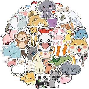 50PCS Cute Animal Water Bottle Stickers for Kids, Vinyl Waterproof Hydroflask Skateboard Phone Laptop Stickers