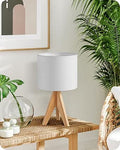 EDISHINE 36cm Wooden Table Lamp, Tripod Bedside Lamp with Linen Lampshade, On-Off Switch, Desk Lamps for Reading, Lamp for Bedroom, Living Room, Study, Office, E27 Base[Energy Class F]