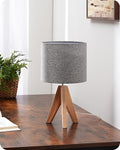 EDISHINE 36cm Wood Bedside Table Lamp, Tripod Desk Lamp with Grey Linen Lampshade, On-Off Switch, Desk Lamps for Reading, Bedroom, Living Room, Study, Office, E27 Base