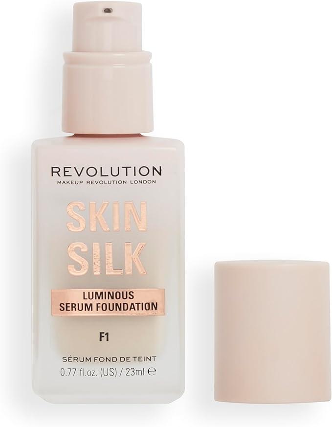 Makeup Revolution, Skin Silk Serum Foundation, Light to Medium Coverage, Contains Hyaluronic Acid, F1, 23ml
