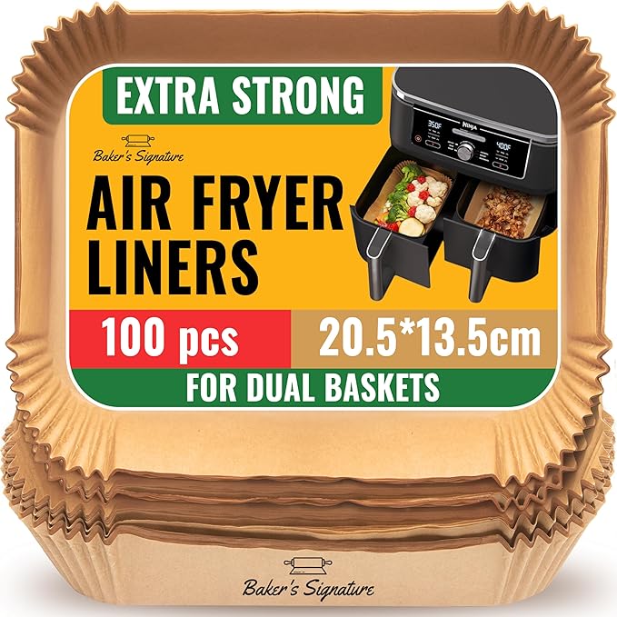 Air Fryer Liners 100pcs, Non-Stick Ninja Air Fryer Liners Disposable Compatible with Ninja Dual, AF300UK, AF400UK, Air Fryer Accessories for Tower, Salter & Other Dual Zone Fryers