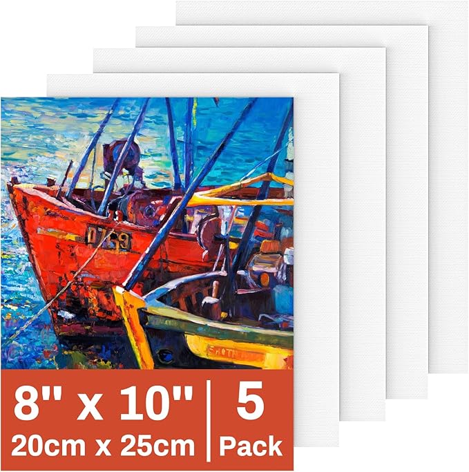 Canvas for Painting 20 X 25cm, 5 Packs Cotton Acid-Free Blank Canvas Board for Acrylic Paint, Oil Paint & Wet Water Art Media, Hobby Painters and Beginners