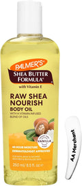 PALMER'S Shea Butter Formula Raw Shea Nourish Body Oil with Vitamin E, 250ml - Deep Moisturizing & Hydrating Body Oil for Dry Skin, Bath, Shower & Massage.(With Cosmetic Spatula)