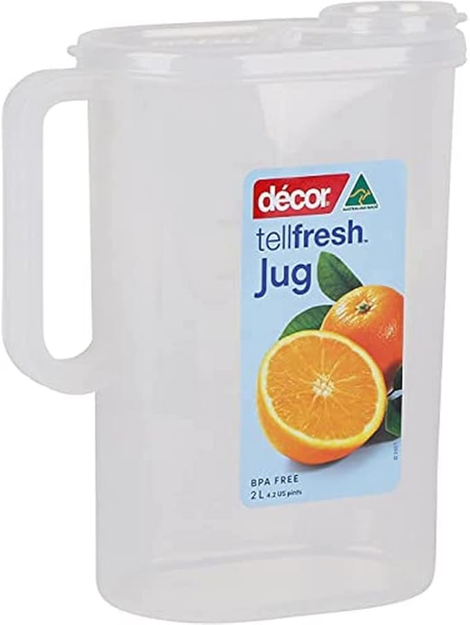 Décor Tellfresh 2L Water Jug with Pop Open Lid | Airtight Container | Graduated Measurement Markings Transparent