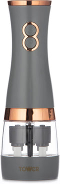 Tower Electric Salt and Pepper Mills, Battery Operated with Adjustable Ceramic Grinders, Grey and Rose Gold
