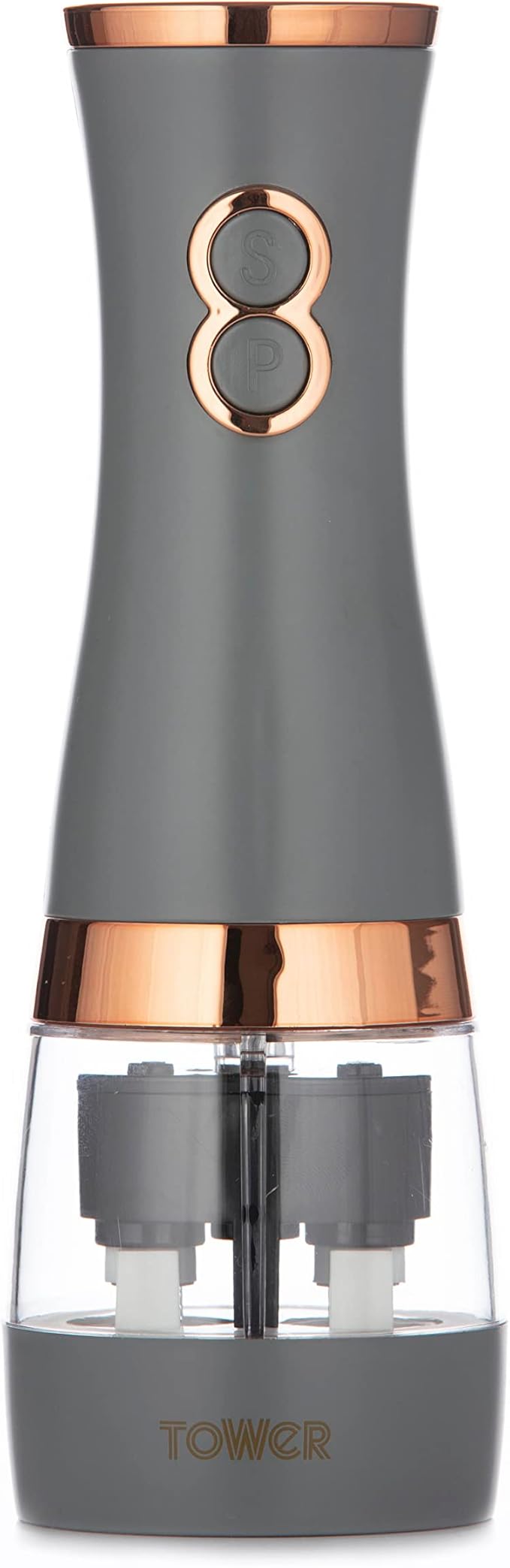 Tower Electric Salt and Pepper Mills, Battery Operated with Adjustable Ceramic Grinders, Grey and Rose Gold