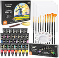 Shuttle Art 46 Pack Acrylic Paints Set, 30 Colours Acrylic Paint with 10 Brushes, 3 Blank Canvas,1 Palette, 1 Sponge, Complete Craft Paint for Canvas Wood Ceramic, Art Paints for Beginners Adults