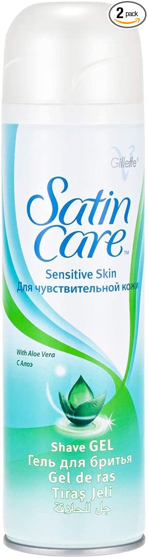 2 X GILLETTE FOR WOMEN SATIN CARE SHAVE GEL FOR SENSITIVE SKIN WITH ALOE & VITAMIN E 200ML (SHIPPING INCLUSIVE)
