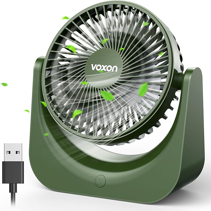 VOXON Desk Fan With 5 Speeds Adjustable Strong Wind, USB-A Powered Silent Personal Device for Desktop, Office, Home, Bedroom, Kitchen - 1.5M Cable