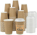 Coffee Cups with Lids 12oz Disposable Takeaway Coffee Cups Triple Walled Ripple Cups Brown - 50 Pcs