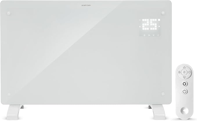 Devola Wifi Enabled Smart Electric Glass Panel Heater 2000W | Alexa Heating Control, Open Window Detection, Wall Mounted & Free Standing Low Energy Heaters with Timer | Lot 20, DVPW2000WH (White)[Energy Class A]
