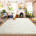 Aspire Homeware Fluffy Bedroom Rug – Cream Lounge Area Rugs 120x170 cm for Living Room Large Plush Carpet Modern Soft Shaggy Pile Faux Fur Rug for Home