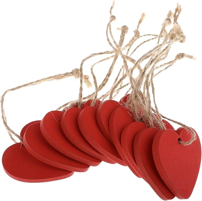 10 PCS Red Wooden Love Hearts with String,Durable Hanging Love Heart for Valentine's Day and Anniversary Decoration,4cm*4cm