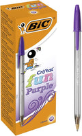 BIC Cristal 1.6mm Purple Pens - Fun Wide Point Ballpoint Pens - Pack of 20 Biros
