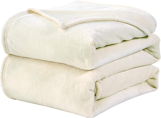 WAVVE Fleece Blanket Sofa Throw White Cream 4ft x 5ft - Fluffy Soft Warm Versatile Blanket for Sofa/Couch/Bed Throw/Single Size, 130x150 cm