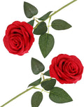 2PCS Red Artificial Rose Flowers, Artificial Rose with Stem, Realistic Decorative Flowers for Wedding, Home, Garden, Birthday Party Decoration (Red)