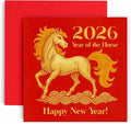 Huxters 2026 Lunar New Year Greeting Card, Year of the Horse Design, Red and Gold Premium Card with Envelope, Traditional Chinese Festival Celebration (Horse 1)