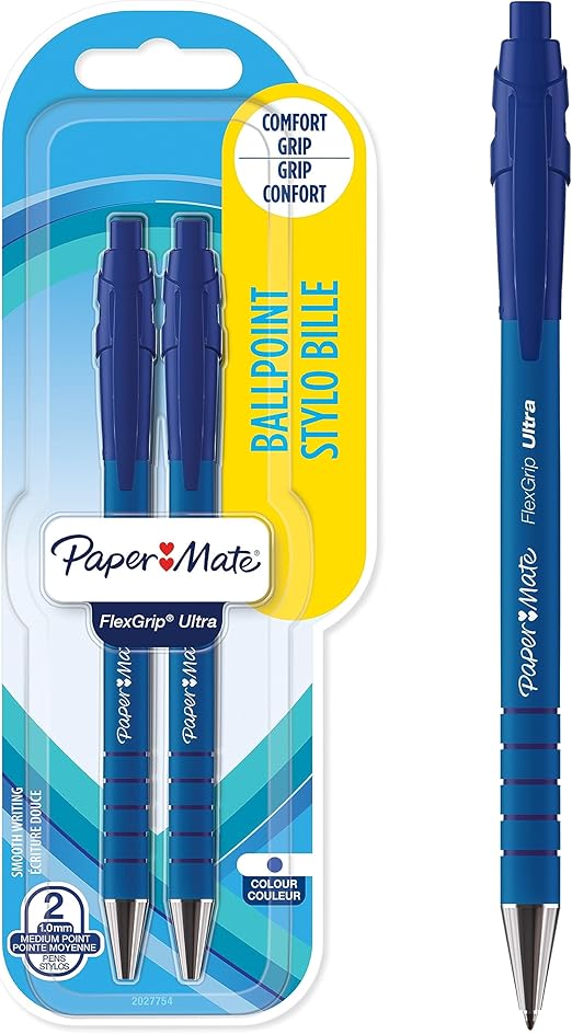 Paper Mate Flexgrip Ultra Retractable Ballpoint Pens | Medium Point (1.0mm) | Blue | 2 Count