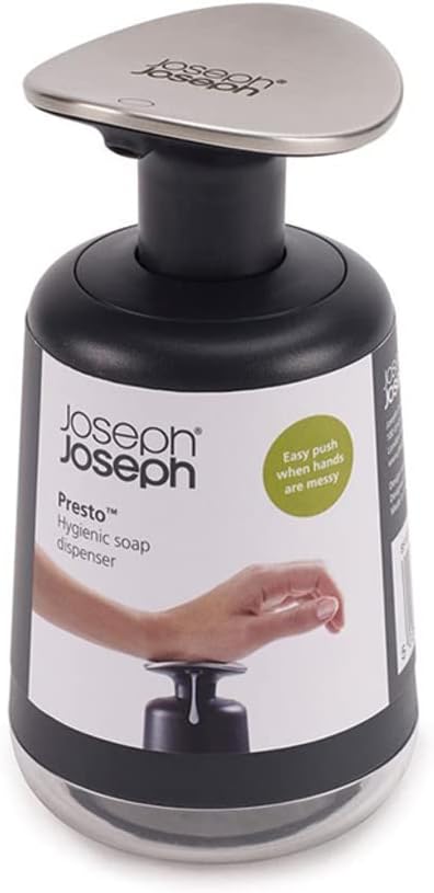 Joseph Joseph Presto Hygienic Bathroom Soap pump dispenser, refillable – Grey/ Stainless Steel, 24