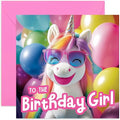 Happy Birthday Card Girl Unicorn, Cute Design for Her, Sweet Bday Gifts for Her, For Sister Friends Niece Cousin, 3rd 4th 5th 6th 7th 8th Party - Blank Inside with Envelope
