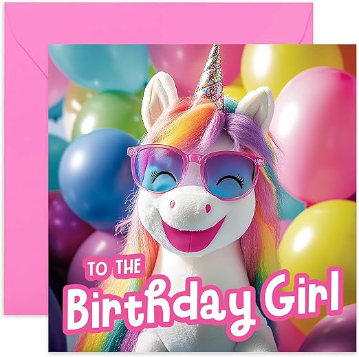 Happy Birthday Card Girl Unicorn, Cute Design for Her, Sweet Bday Gifts for Her, For Sister Friends Niece Cousin, 3rd 4th 5th 6th 7th 8th Party - Blank Inside with Envelope