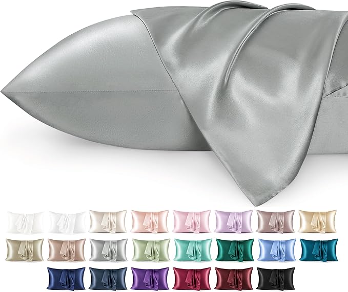Bedsure Satin Pillowcase for Hair - Similar to Silk Pillowcase, Cooling Pillow Cases 2 Pack with Envelope Closure, Gifts for Women, Queen & Standard Size 50x75 cm, Grey