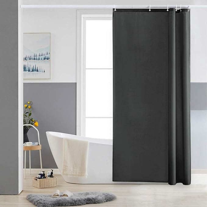 Furlinic Shower Curtain Dark Grey Anti Mould Resistant Waterproof Bathroom Curtains Washable Polyester Fabric 90x180cm with Weight Tape for Bath Wet Room 35x72 Inch.