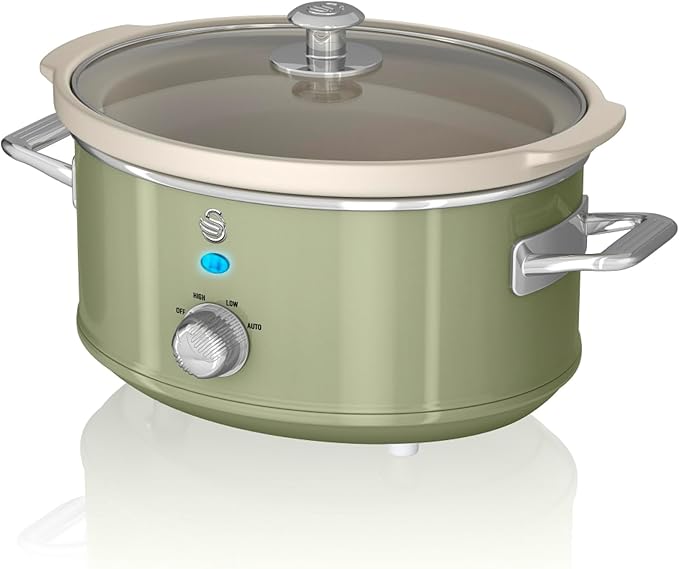 Swan SF17021GN Retro Slow Cooker with 3 Temperature Settings, Keep Warm Function, Removable Dishwasher Safe Pot, Up to 4 Portions, 3.5L, 200W, Retro Green