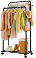 Clothes Rail - Double-Rod Rustproof Clothes Rack with Anti-Slip Stoppers, Shoes Shelf and Hooks, Multifunctional Hanging Rack for Laundry, Entryway, Bedroom, Shop, 73 x 42 x 150 cm, Black
