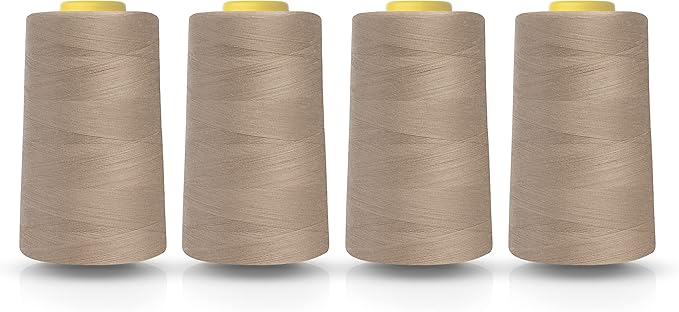 Realm Overlocking Sewing Machine Polyester Thread x Four 5000 Yards Cones White Black Natural Navy Red Grey (Beige)