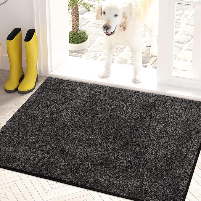 PURRUGS Dirt Trapping Door Mat 50 x 80 cm, Non-Slip Machine Washable Entrance Mat, Dog Doormat, Super Absorbent Entry Rug for Front Door, Back Door, Muddy Shoes and Paws, Charcoal