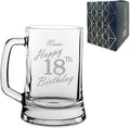 Personalised Engraved Tankard Beer Mug Stein Happy 18th Birthday Handwritten Design Gift Boxed, 16.75oz/495ml Classic Beer Glass, Any Name, Engraved in The UK