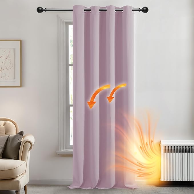 Deconovo Thermal Door Curtain Thermal Insulated Eyelet Blackout Curtain for Bedroom Windows 52"x 84" Baby Pink 1 Panel