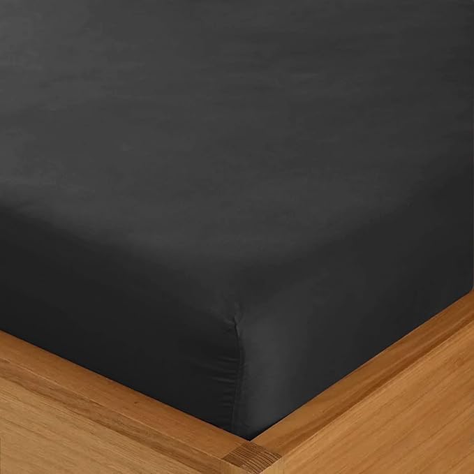 Double Fitted Sheet - 135 x 190cm with 30cm Deep Pocket, Soft Brushed Microfibre, Wrinkle-Free, Easy Care, Fade & Shrink Resistant by MAGNA COLLECTION (Black, Double)