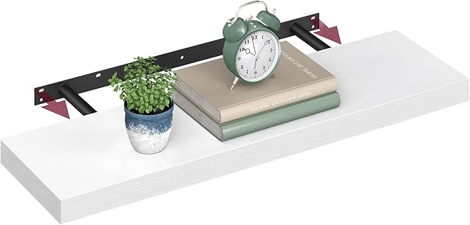 VASAGLE Wall Shelf, Floating Shelf, Shelf, 20 x 80 x 3.8 cm, Wall Shelf for Picture Frame, Decoration, Shelf for Living Room, Study, Kitchen, Snow White LWS028WE01