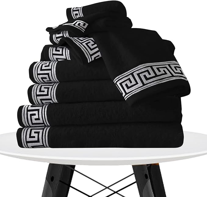 FAIRWAYUK 8-Piece Towels Bale Set for Bathroom, Premium Quality Water Absorbent Towel Gift Sets, 100% Egyptian Cotton, 4x Face 2x Hand 2x Bath Towels, Greek Black