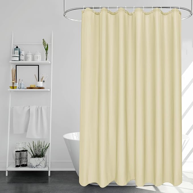 EurCross Beige Shower Curtains Mould Proof Resistant Washable, Quick Dry Water-resistant Fabric Bathroom Shower Curtain 180 x 180cm Drop with 12 Plastic Hooks