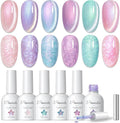 PEACECOLOR Pearl Gel Nail Polish, 6 Colours Cat Eye Soak-Off UV/LED Polish Purple Pink Rose Blue Magnetic Mermaid Swirl Shell Gel Polish with Magnet for DIY Manicure Gifts for Women, 10ML