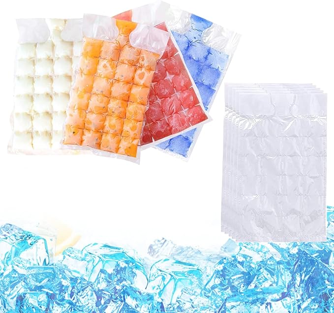 Ice Cube Bags - 20 PCS 480 Ice Cubes Self-Sealing Ice Cube Bags for Freezing, Disposable Freezer Ice Maker Bags, Food Grade PE Ice Cube Mould Trays for Whiskey, Juice, Drinks, Cocktail, Coffee