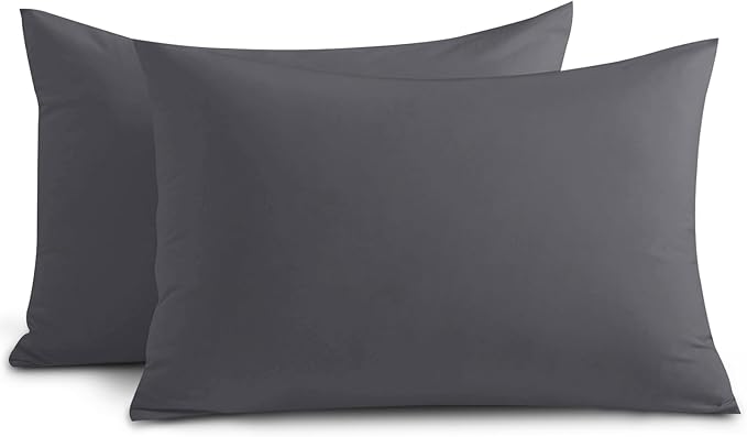Yorkshire Bedding Pillow Cases 2 Pack - Brushed Microfiber Housewife Pillowcase Hypoallergenic Pillow Cover Standard Size with Envelope Closure (Charcoal, 50 x 75 cm)