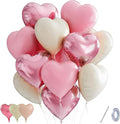 QIFU Pink and White Heart Balloons 12 Pack, Baby Pink Cream Love Heart Balloons Valentines Balloon, Helium Foil Hearts Balloon for Romantic Valentines Decorations Anniversary Engagement Wedding