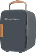 Russell Hobbs RH4CLR1001SCG 4L/6 Can Mini Portable Cooler & Warmer for Drinks, Cosmetics/Makeup/Skincare, AC/DC Power, Scandi Style, Grey & Wood Effect, For Bedroom, Home, Caravan, Car[Energy Class A+]
