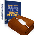 Dreamcatcher Brown Heated Throw Electric Blanket, 160 x 120cm Heated Blanket Machine Washable Soft Fleece Electric Throw Overblanket with 12HR Timer and 9x Control Heat Settings