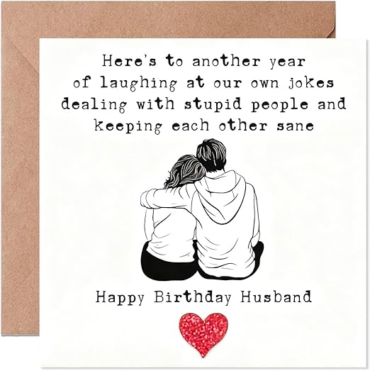 Happy Birthday Husband Card - Funny Husband Birthday Card with Envelope - Anniversary Card For Him From Wife - Greeting Card for Husband's Birthday Partner