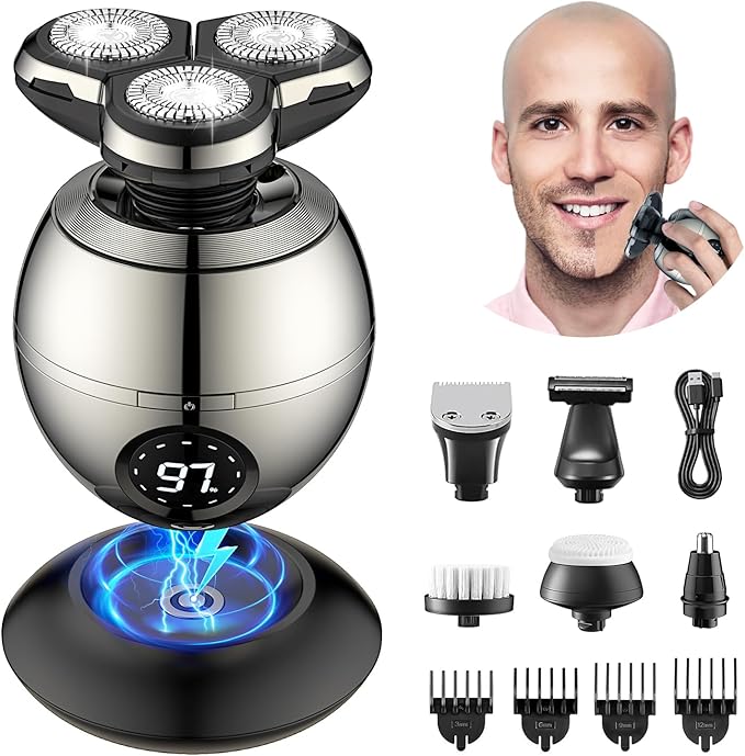 Electric Razor for Men, Professional 5-in-1 Men's Electric Shaver Kit, Wet/Dry Shaver for Men, 3D Floating Heads, Wireless or USB-C Fast Charge